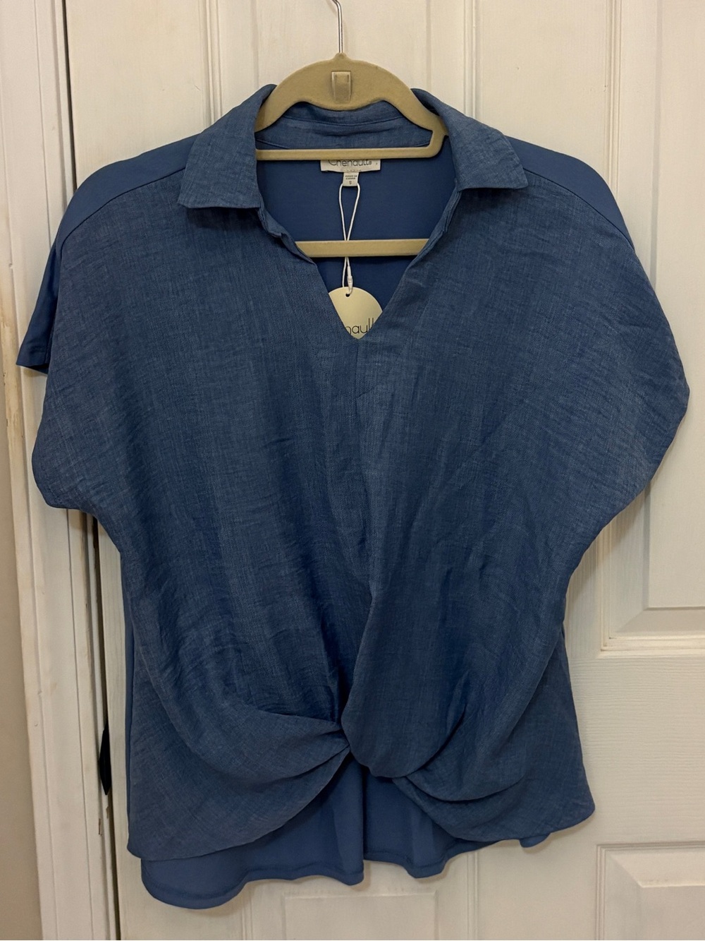 NWT!! Chenault Denim Blue Twist Front Top